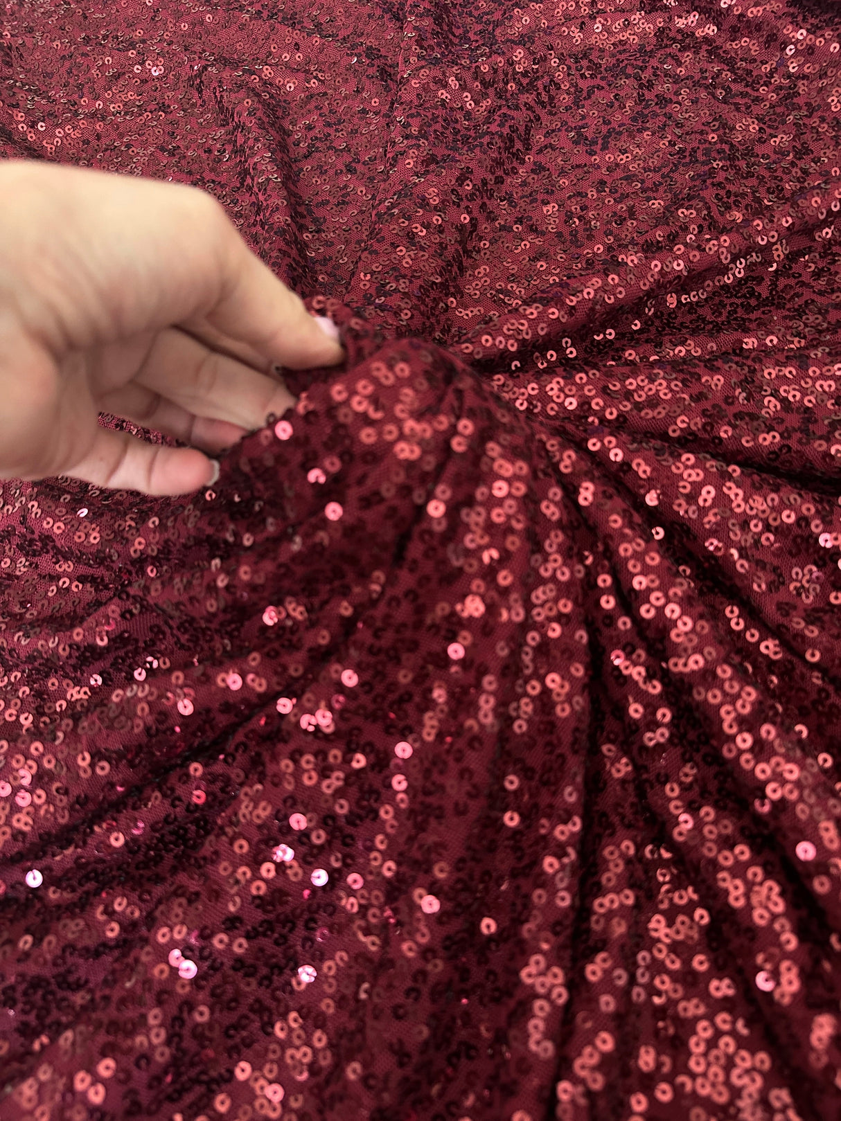 Stretch Sequin Mesh Burgundy