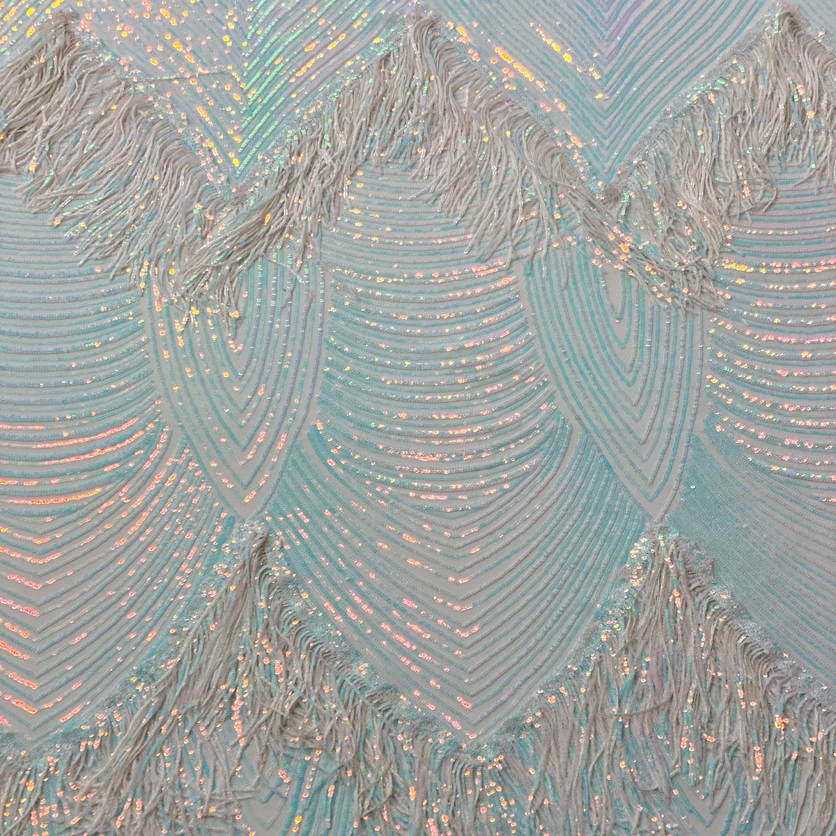 Flamingo Fringe Embroidered Stretch Sequin Fabric - Nylon Spandex Mesh Fabric, Fringe Embroidered Sequin, 60" Width, 12" Pattern Repeat (1 Yard)