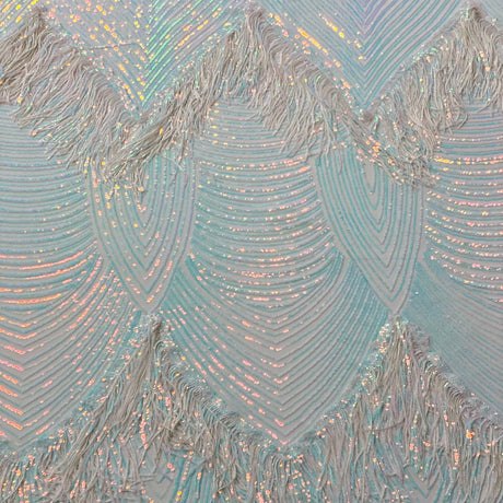 Flamingo Fringe Embroidered Stretch Sequin Fabric - Nylon Spandex Mesh Fabric, Fringe Embroidered Sequin, 60" Width, 12" Pattern Repeat (1 Yard)