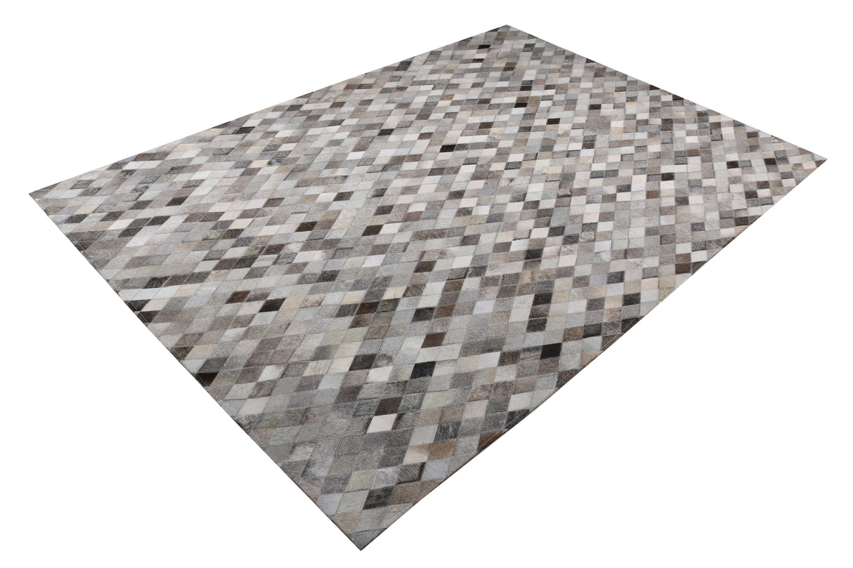 Patchwork PCH224 Hairon Leather Fabric - Gray Geometric Diamond Pattern, Felt Backing, 5' 3'' X 7' 6'' (1 Unit)