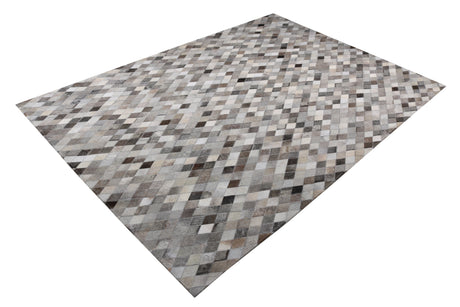 Patchwork PCH224 Hairon Leather Fabric - Gray Geometric Diamond Pattern, Felt Backing, 5' 3'' X 7' 6'' (1 Unit)