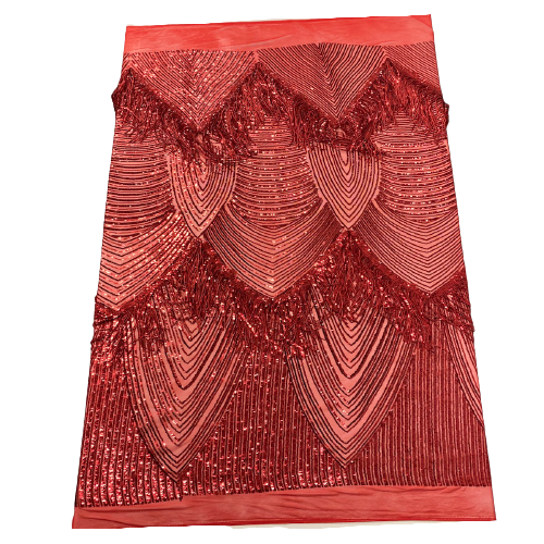 Flamingo Fringe Embroidered Stretch Sequin Fabric - Nylon Spandex Mesh Fabric, Fringe Embroidered Sequin, 60" Width, 12" Pattern Repeat (1 Yard)