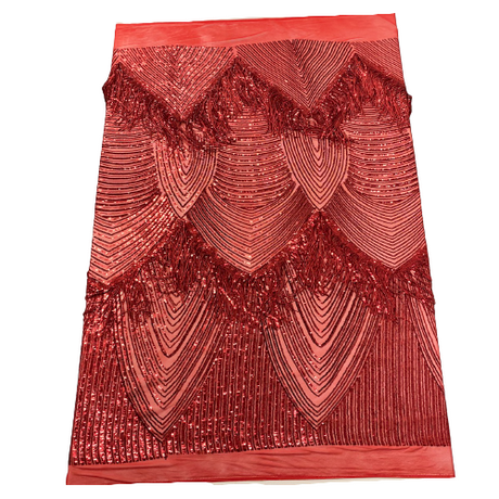 Stretch Sequin Fabric Flamingo Fringe Embroidered