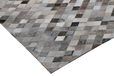 Patchwork PCH224 Hairon Leather Fabric - Gray Geometric Diamond Pattern, Felt Backing, 5' 3'' X 7' 6'' (1 Unit)