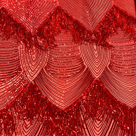 Flamingo Fringe Embroidered Stretch Sequin Fabric - Nylon Spandex Mesh Fabric, Fringe Embroidered Sequin, 60" Width, 12" Pattern Repeat (1 Yard)