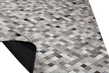 Patchwork PCH224 Hairon Leather Fabric - Gray Geometric Diamond Pattern, Felt Backing, 5' 3'' X 7' 6'' (1 Unit)