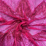 Flamingo Fringe Embroidered Stretch Sequin Fabric - Nylon Spandex Mesh Fabric, Fringe Embroidered Sequin, 60" Width, 12" Pattern Repeat (1 Yard)
