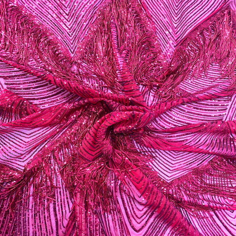 Stretch Sequin Fabric Flamingo Fringe Embroidered