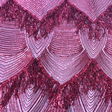 Flamingo Fringe Embroidered Stretch Sequin Fabric - Nylon Spandex Mesh Fabric, Fringe Embroidered Sequin, 60" Width, 12" Pattern Repeat (1 Yard)