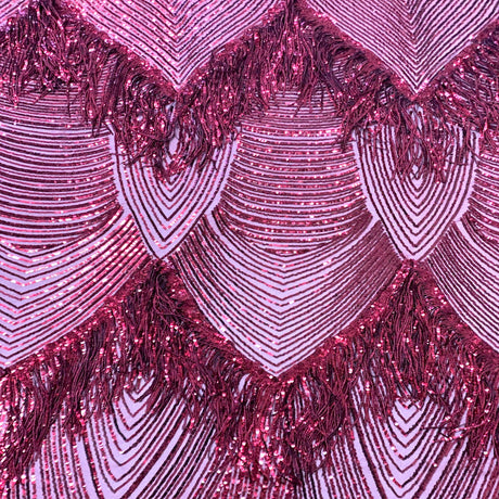 Flamingo Fringe Embroidered Stretch Sequin Fabric - Nylon Spandex Mesh Fabric, Fringe Embroidered Sequin, 60" Width, 12" Pattern Repeat (1 Yard)