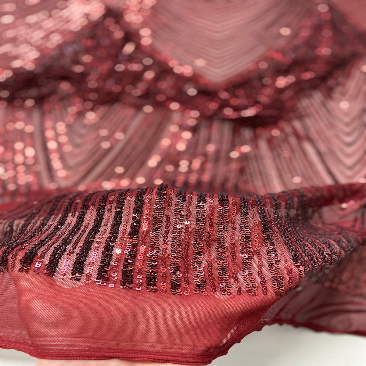 Flamingo Fringe Embroidered Stretch Sequin Fabric - Nylon Spandex Mesh Fabric, Fringe Embroidered Sequin, 60" Width, 12" Pattern Repeat (1 Yard)
