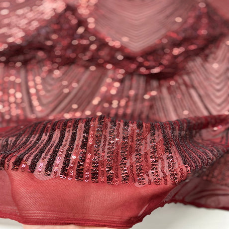 Flamingo Fringe Embroidered Stretch Sequin Fabric - Nylon Spandex Mesh Fabric, Fringe Embroidered Sequin, 60" Width, 12" Pattern Repeat (1 Yard)