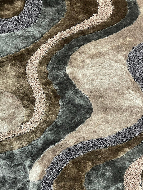 Luxury Shag Viscose Shiny Design Plush Area Rug Carpet - Polyester Shag Rug, Multi Color Pattern, 2" Pile Approx, 7'6" X 10'3" (1 Rug)