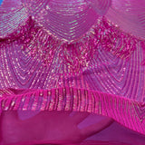Flamingo Fringe Embroidered Stretch Sequin Fabric - Nylon Spandex Mesh Fabric, Fringe Embroidered Sequin, 60" Width, 12" Pattern Repeat (1 Yard)