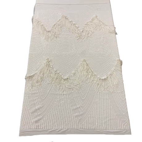 Stretch Sequin Fabric Flamingo Fringe Embroidered