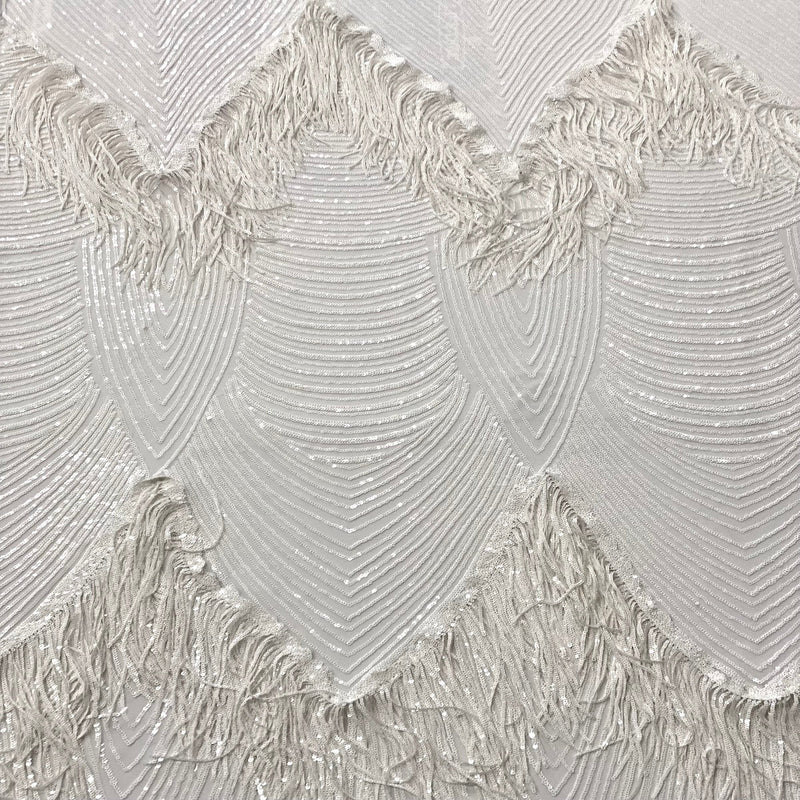Flamingo Fringe Embroidered Stretch Sequin Fabric - Nylon Spandex Mesh Fabric, Fringe Embroidered Sequin, 60" Width, 12" Pattern Repeat (1 Yard)