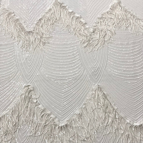 Flamingo Fringe Embroidered Stretch Sequin Fabric - Nylon Spandex Mesh Fabric, Fringe Embroidered Sequin, 60" Width, 12" Pattern Repeat (1 Yard)