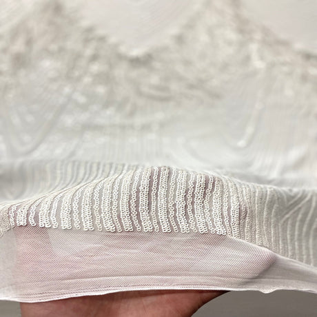Stretch Sequin Fabric Flamingo Fringe Embroidered