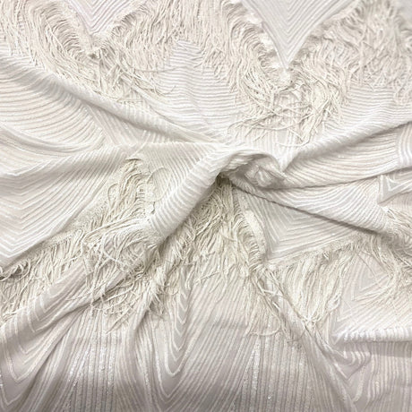 Flamingo Fringe Embroidered Stretch Sequin Fabric - Nylon Spandex Mesh Fabric, Fringe Embroidered Sequin, 60" Width, 12" Pattern Repeat (1 Yard)