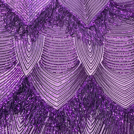Flamingo Fringe Embroidered Stretch Sequin Fabric - Nylon Spandex Mesh Fabric, Fringe Embroidered Sequin, 60" Width, 12" Pattern Repeat (1 Yard)