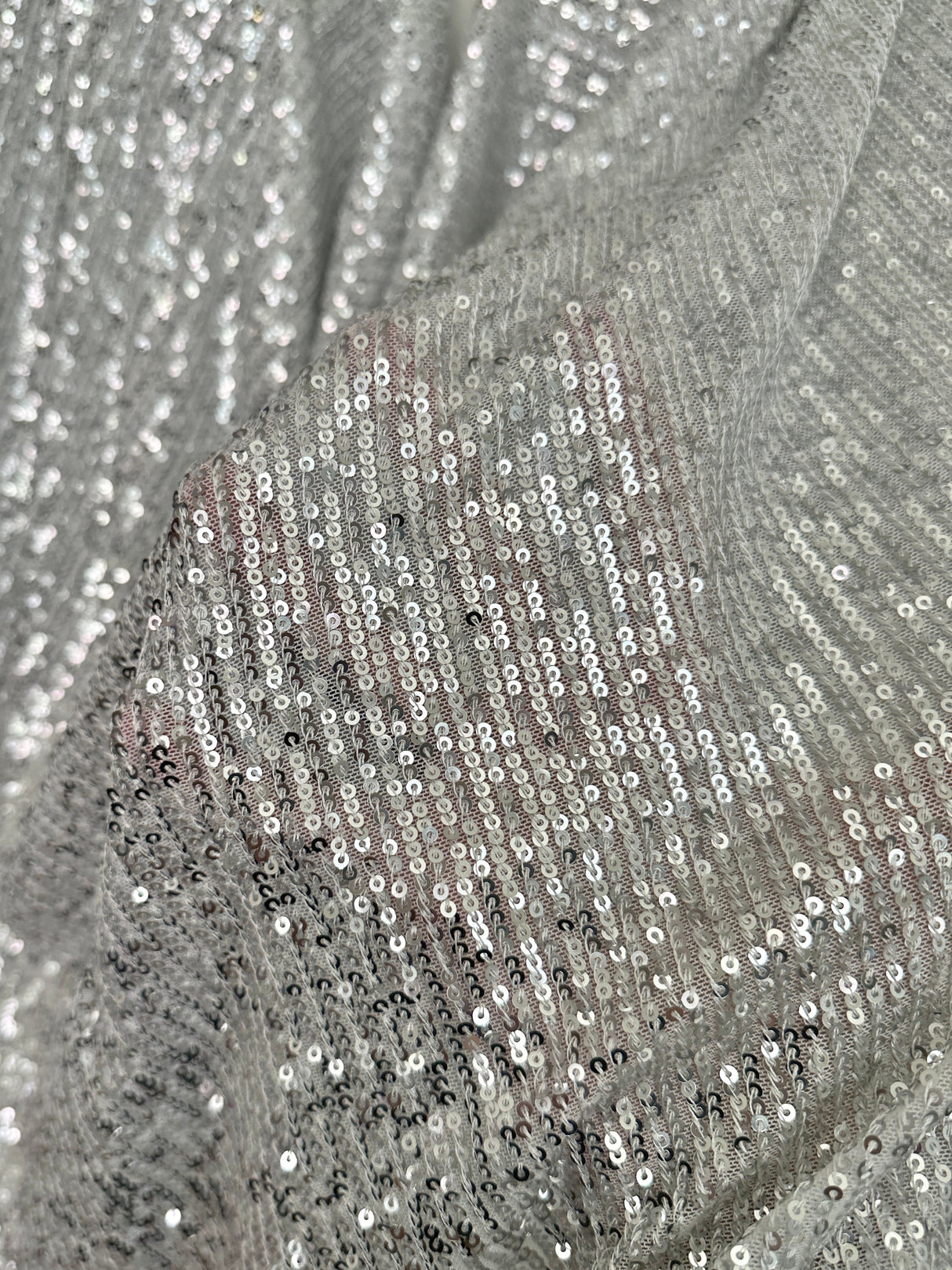 Stretch Sequin on White Mesh