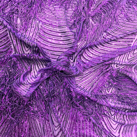 Stretch Sequin Fabric Flamingo Fringe Embroidered