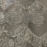 Flamingo Fringe Embroidered Stretch Sequin Fabric - Nylon Spandex Mesh Fabric, Fringe Embroidered Sequin, 60" Width, 12" Pattern Repeat (1 Yard)