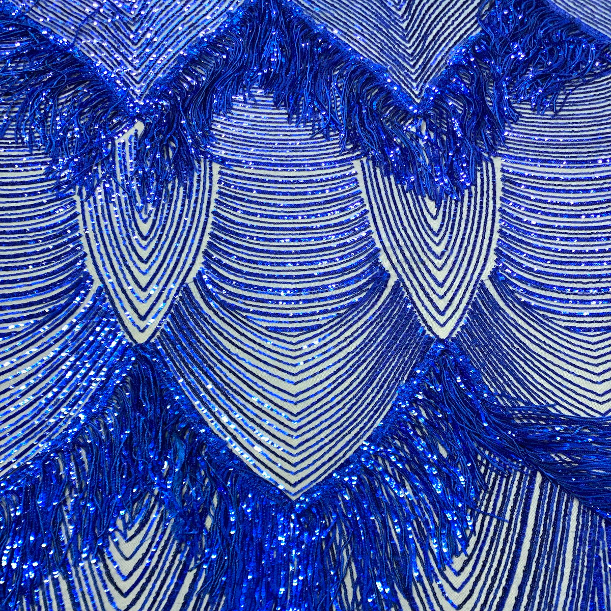 Flamingo Fringe Embroidered Stretch Sequin Fabric - Nylon Spandex Mesh Fabric, Fringe Embroidered Sequin, 60" Width, 12" Pattern Repeat (1 Yard)