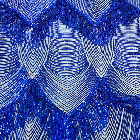 Flamingo Fringe Embroidered Stretch Sequin Fabric - Nylon Spandex Mesh Fabric, Fringe Embroidered Sequin, 60" Width, 12" Pattern Repeat (1 Yard)