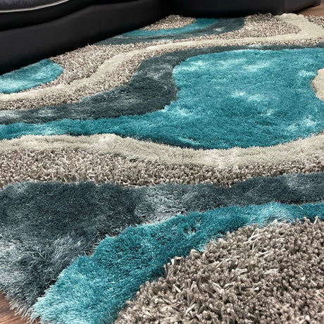 Luxury Shag Viscose Shiny Design Plush Area Rug Carpet - Polyester Shag Rug, Multi Color Pattern, 2" Pile Approx, 7'6" X 10'3" (1 Rug)