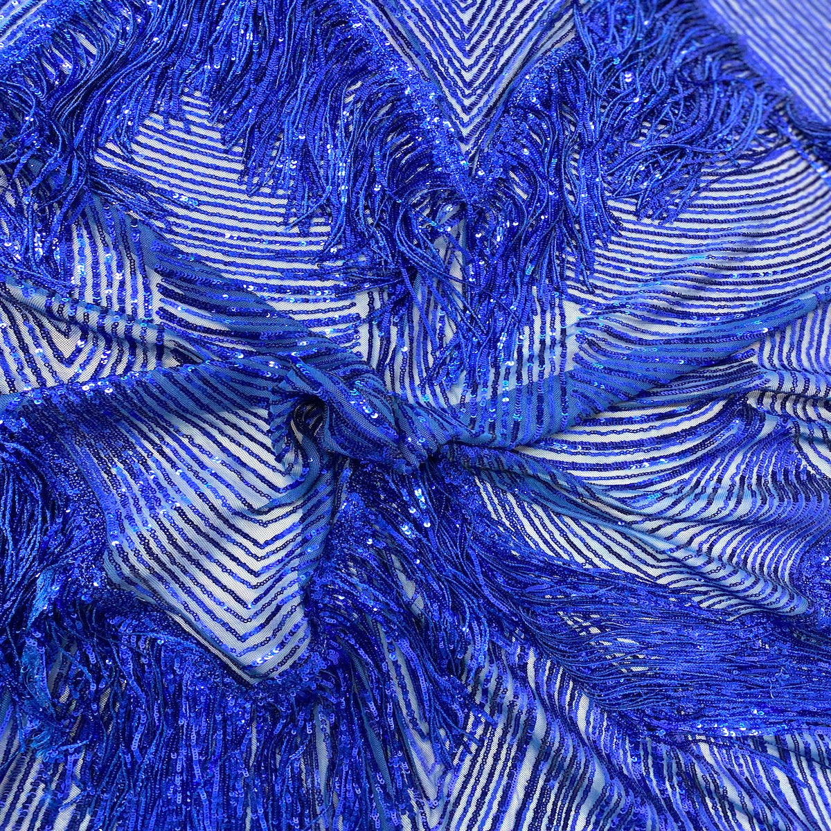 Flamingo Fringe Embroidered Stretch Sequin Fabric - Nylon Spandex Mesh Fabric, Fringe Embroidered Sequin, 60" Width, 12" Pattern Repeat (1 Yard)