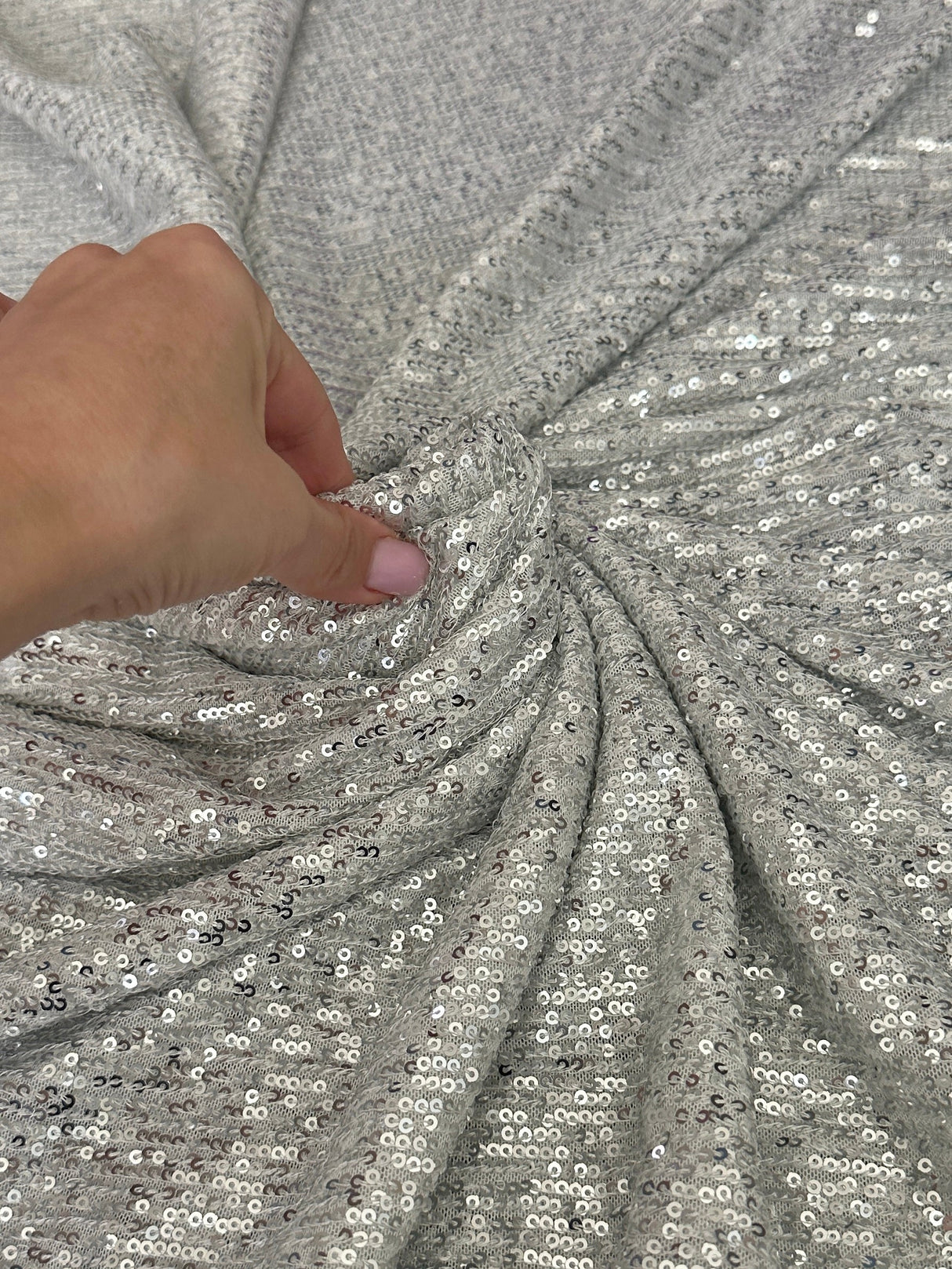 Stretch Sequin on White Mesh