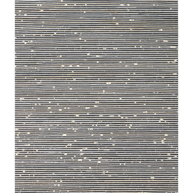 Patchwork PCH222 Hairon Leather Fabric - Cream & Black Geometric Striped Patchwork With Gold Accents, Black/White, 100% Hairon Leather With Felt Backing, Made In India (5' X 7')