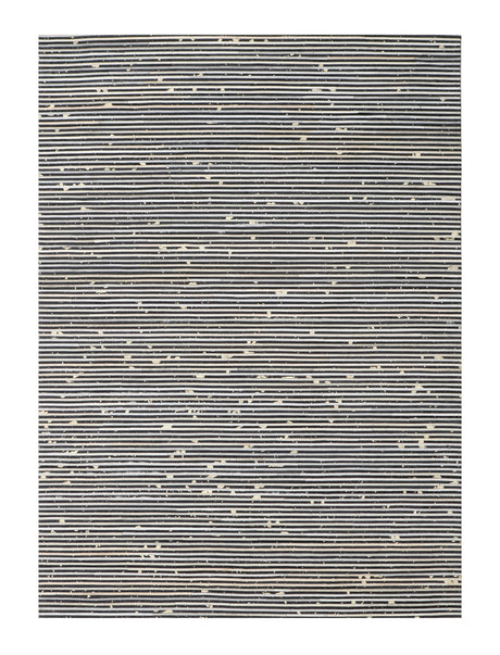 Patchwork PCH222 Hairon Leather Fabric - Cream & Black Geometric Striped Patchwork With Gold Accents, Black/White, 100% Hairon Leather With Felt Backing, Made In India (5' X 7')