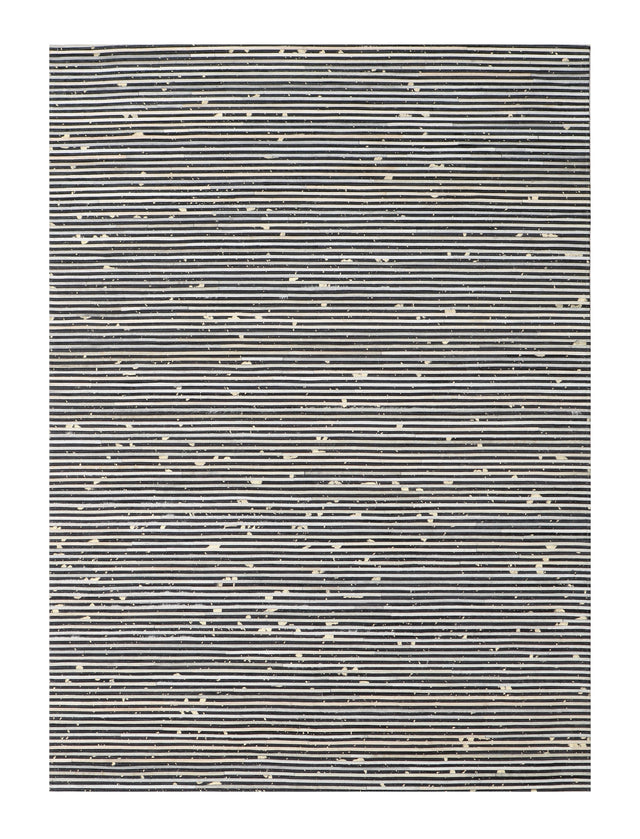 Patchwork PCH222 Hairon Leather Fabric - Cream & Black Geometric Striped Patchwork With Gold Accents, Black/White, 100% Hairon Leather With Felt Backing, Made In India (5' X 7')