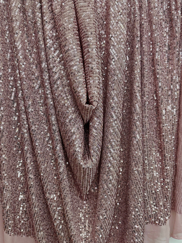 Stretch Sequins on Mesh Mauve