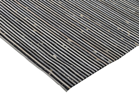 Patchwork PCH222 Hairon Leather Fabric - Cream & Black Geometric Striped Patchwork With Gold Accents, Black/White, 100% Hairon Leather With Felt Backing, Made In India (5' X 7')