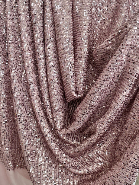 Stretch Sequins on Mesh Mauve