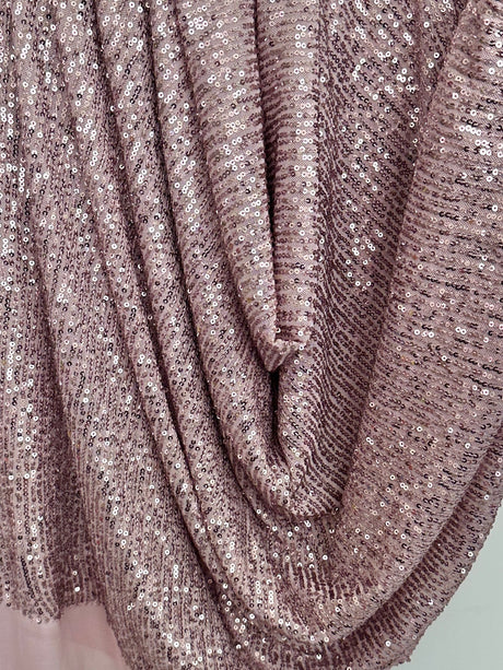 Stretch Sequins on Mesh Mauve