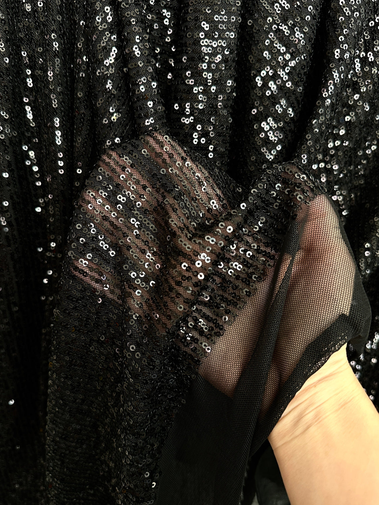 Stretch Sequin on Mesh Black