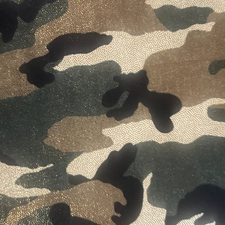 Poly Spandex Fabric Gold Camo Foil 4-Way Stretch