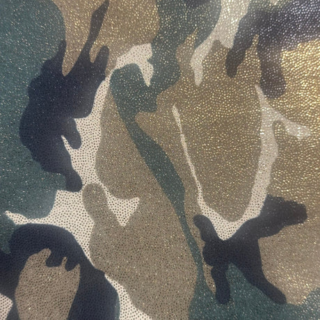Poly Spandex Fabric Gold Camo Foil 4-Way Stretch