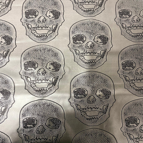 Skeleton Skull Vinyl Fabric - Black, Skull Pattern, 54" Width (1 Yard)