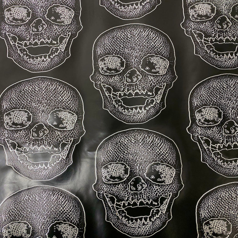 Skeleton Skull Vinyl Fabric - Black, Skull Pattern, 54" Width (1 Yard)