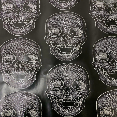 Skeleton Skull Vinyl Fabric - Black, Skull Pattern, 54" Width (1 Yard)