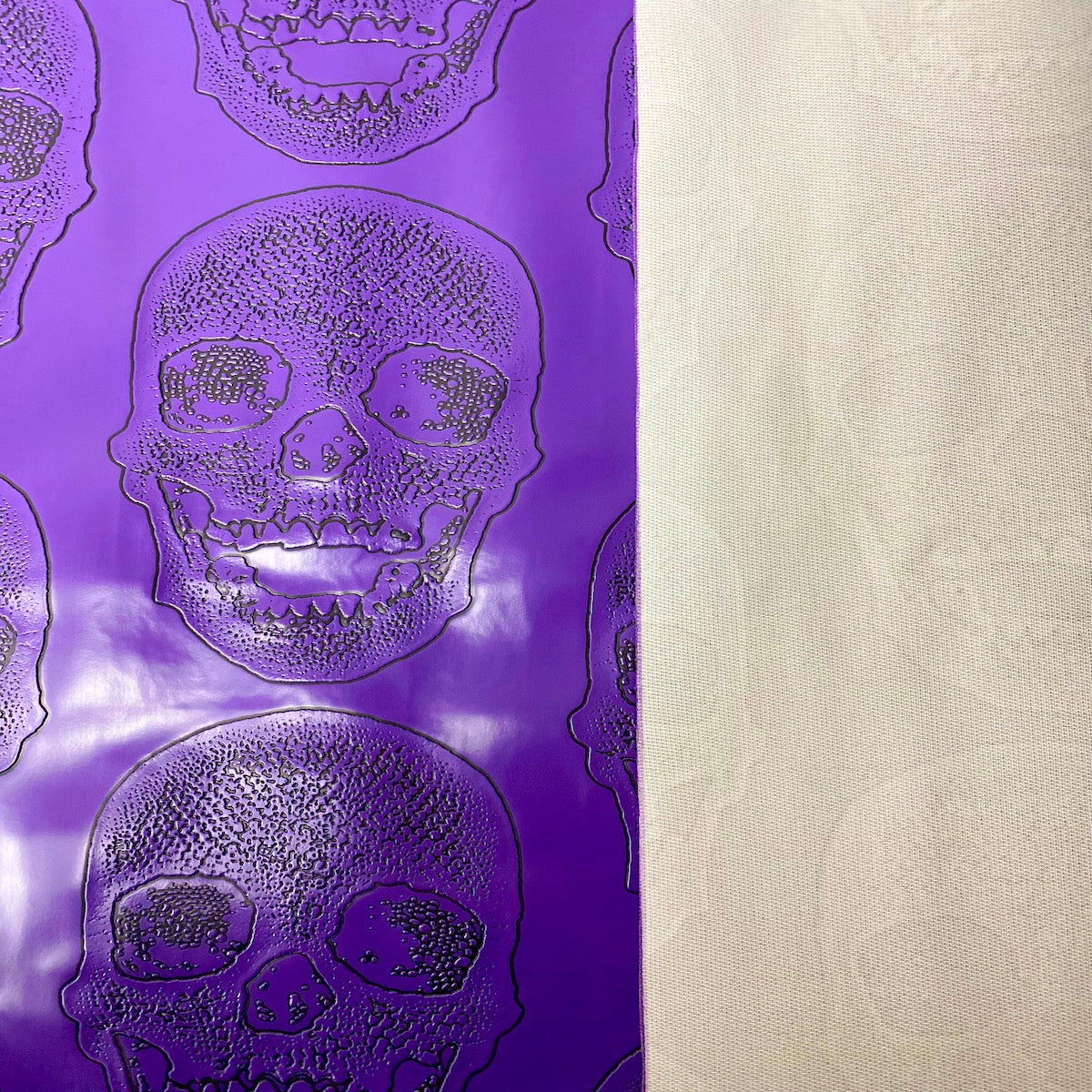 Skeleton Skull Vinyl Fabric - Black, Skull Pattern, 54" Width (1 Yard)