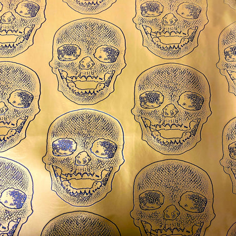 Skeleton Skull Vinyl Fabric - Black, Skull Pattern, 54" Width (1 Yard)