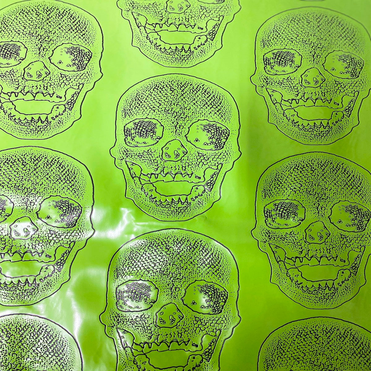 Skeleton Skull Vinyl Fabric - Black, Skull Pattern, 54" Width (1 Yard)