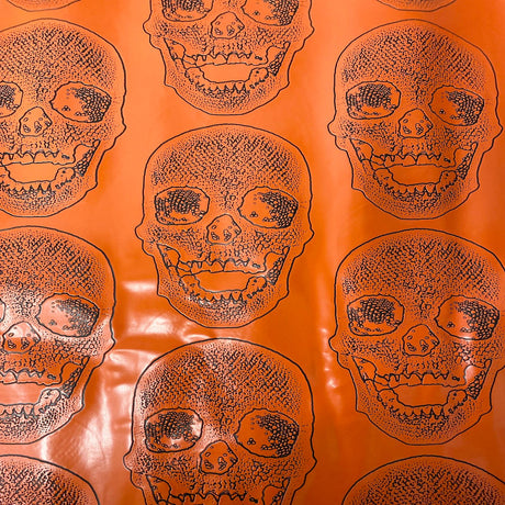 Skeleton Skull Vinyl Fabric - Black, Skull Pattern, 54" Width (1 Yard)