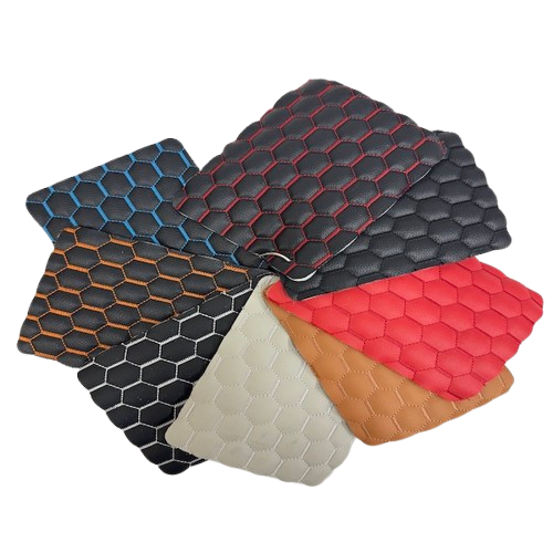 Honeycomb Hexagon Quilted Foam Backed Faux Leather Vinyl Fabric - Quilted Honeycomb Hexagon Pattern, 54" Width (1 Yard)